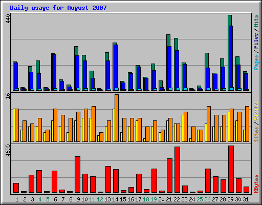 Daily usage for August 2007